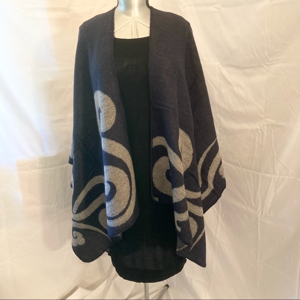 Navy Swirl Wrap Cape Shawl Shrug OS